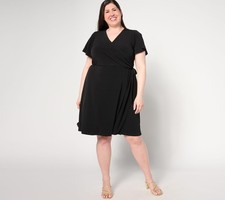 Susan Graver Women's Dress Sz M Regular Liquid Knit Faux Wrap Black A669786