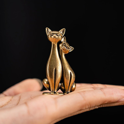 CHOVY Cat Figurines Cat Decor Vintage Brass Sculpture Art Piece, Intertwined Lov