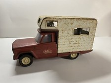 Vintage 1960's Tonka Jeep Camper Pink Pressed Steel Truck and Camper