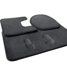 Memory Foam Bath Mat Set, 3 Piece Bathroom Rugs Non Slip and Absorbent Grey