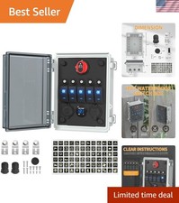12V Marine Waterproof 5-Gang Rocker Switch Panel w/ USB PD Type C VoltMeter C...