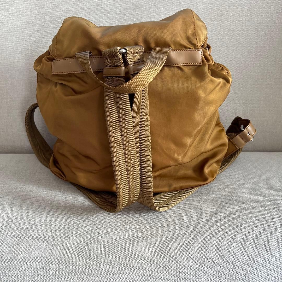 Prada Camel Nylon Backpack Triangular Logo Drawst… - image 2