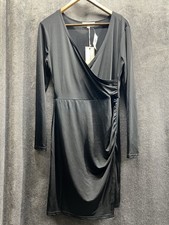 No Comment Woman’s Size Large Wrap Dress Black Stretch V-Neck Long Sleeve