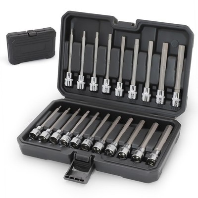 Extra-Long Allen Hex Bit Socket Set 20-Piece 3/8'' Drive SAE & Metric (1/8-7/16