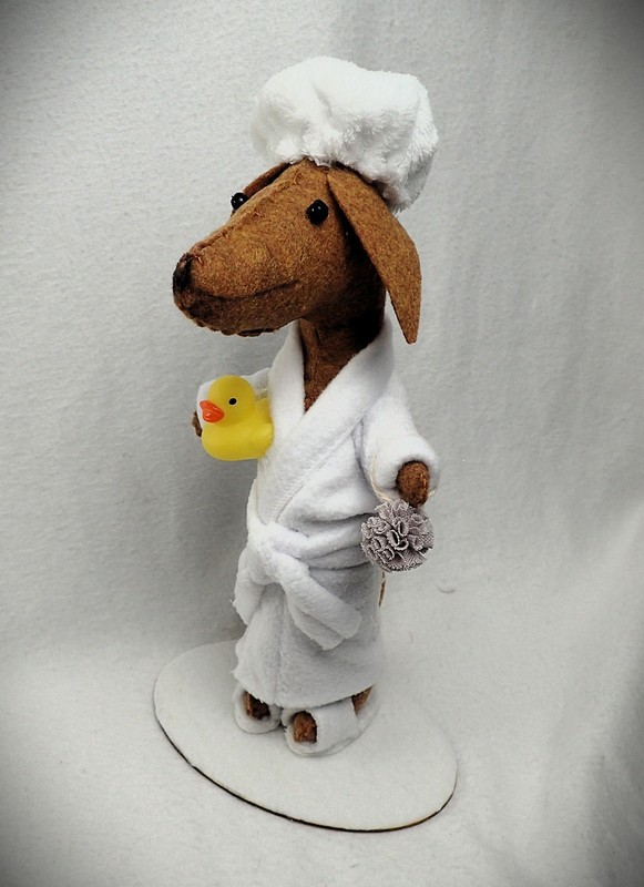 Felt Dachshund Red Brown Sculpture Bathtime Tub Time Rubber Duck Bathroom decor