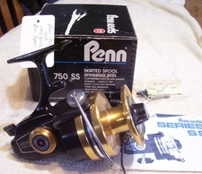070125 VINTAGE PENN 750 SS REEL  SMOOTH WORKING  NICE REEL GENTLY USED BOX +