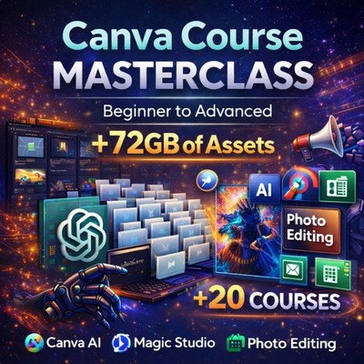 Canva MasterClass Course 2025 2026 Beginner-Advanced +72GB Assets