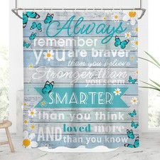 Teal Turquoise Shower Curtain Rustic Aqua Girls Inspirational Quotes Kids Gra...