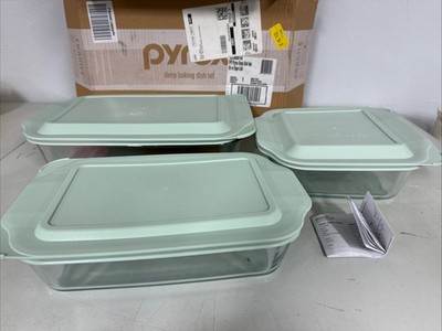 Pyrex Deep 6pc Glass Baking Dish Set (9''X13'', 7''X11'', 8''X8'') Bpa-Free Sage Lids