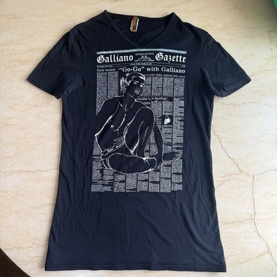 VTG John Galliano Gazette Newspaper T Shirt Black Go-Go Dancer Archive Y2K