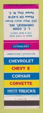 Matchbook Cover - 1963 Chevrolet LC Cook Forest City NC
