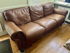 DIVANI CHATEAU D’AX Brown Leather Sofa Rolled Arms Nail Head Trim Pickup 21210