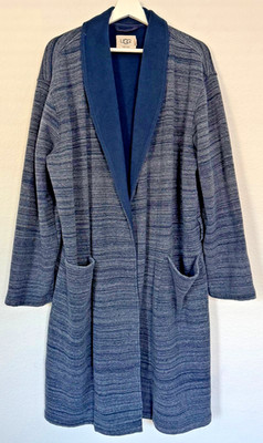 UGG Robe For Men Size M/L Blue Cotton Classic Fleece Cozy Soft Pockets *No Belt*