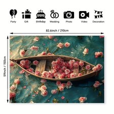 1pc Valentine's Day Rose Boat Tapestry – Elegant Wall Art with Pink Roses & Blue