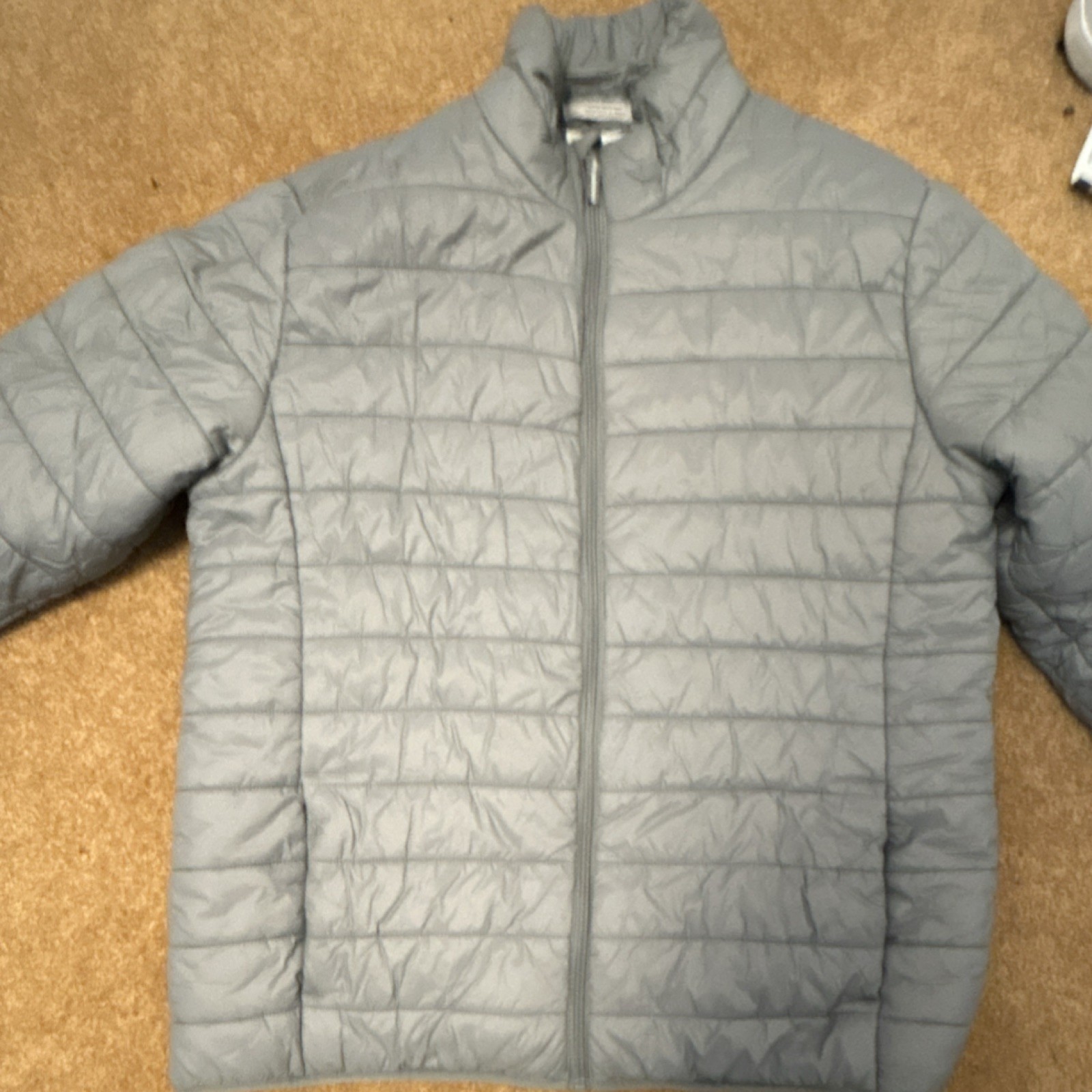Gray Quilted Zip Stand-Up Collar Mid-Length Men's Puffer Jacket