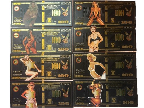 Playboy Naughty Gold Foil $100 Banknotes 8 Exotic Novelty Notes - Picture 1 of 12