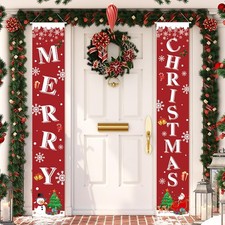 Christmas Decoration Merry Christmas Door Banner Porch Signs Welcome Banner f...
