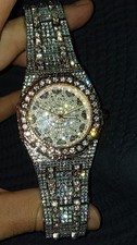   Silver-Tone & Rose Gold Iced-Out Skeleton W...