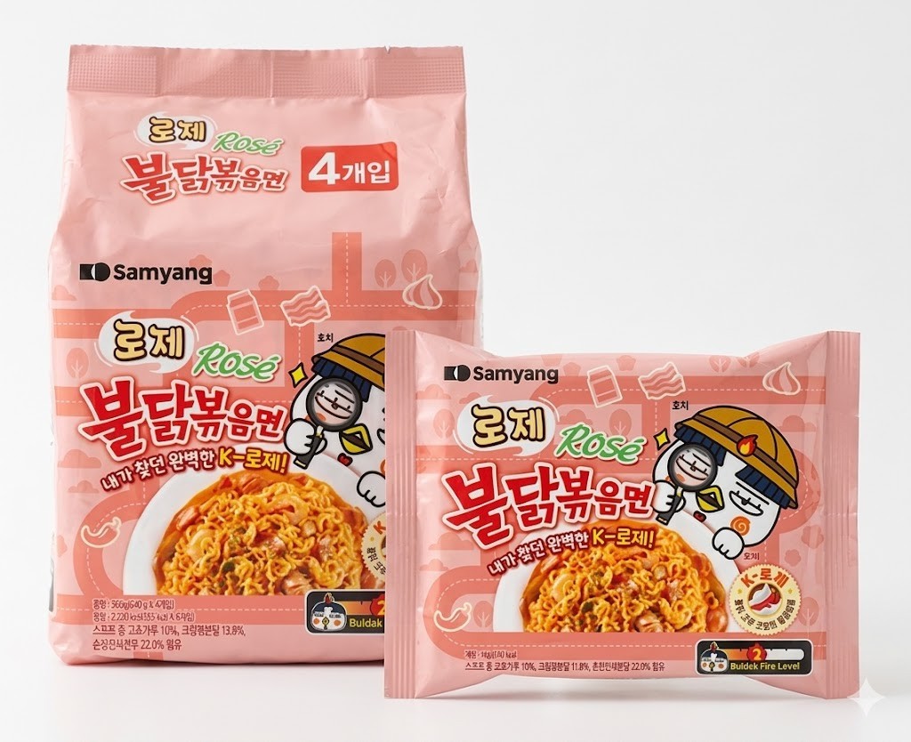 Samyang Rosado Buldak Crema Picante Pollo Ramen Coreano Instantáneo Fideos Multipack 4