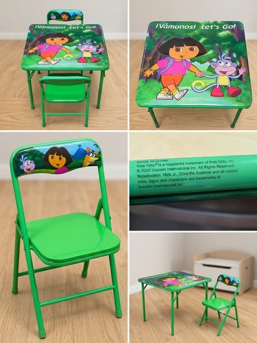 Vintage 2005 Dora The Explorer Kids Folding Table and 2 Chairs Set RARE!