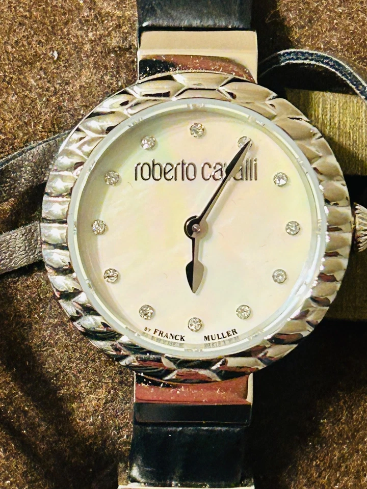 Reloj de cuarzo Roberto Cavalli Diamond RV2L023L0011 para mujer de cuero negro Foto 2 de 4