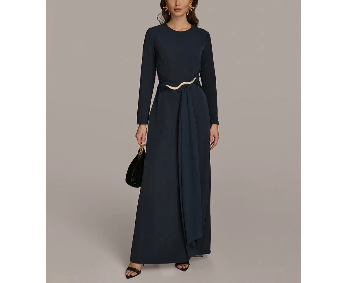 donna karan women's collared long-sleeve a-line dress Donna Karan Weekend Women's Elbow-Sleeve Collared Polo Dress - Black