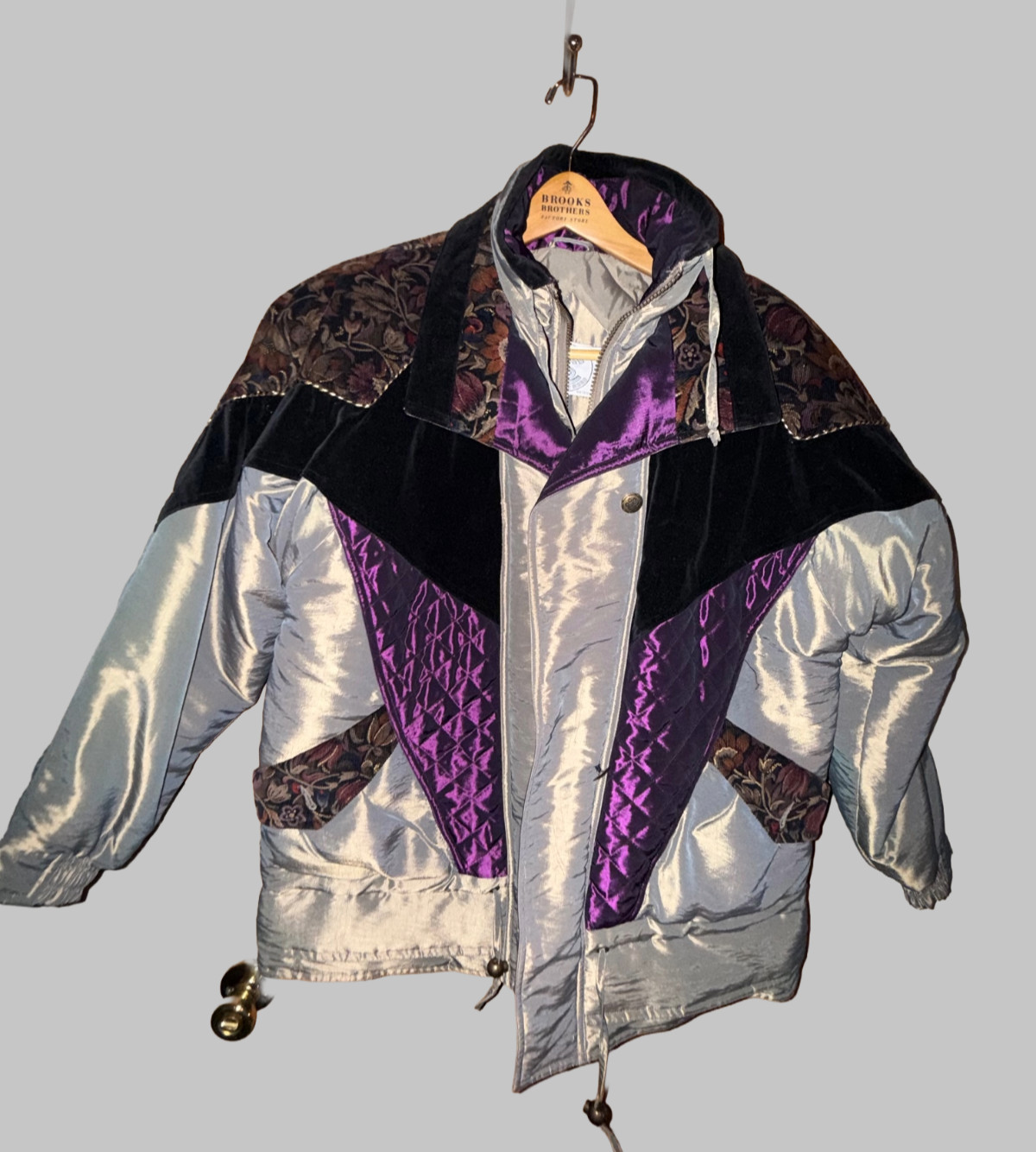 VTG 80s Current Seen Metallic Patchwork Floral Ta… - image 6