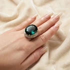 Dazzling Lagoon Blue Tourmaline Oval 32.15Ct 925 Sterling Silver Rose Gold Rings