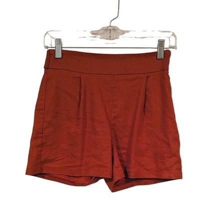 Express Womens Midi High Rise Pleated Linen Blend Shorts Rust Orange Size 00