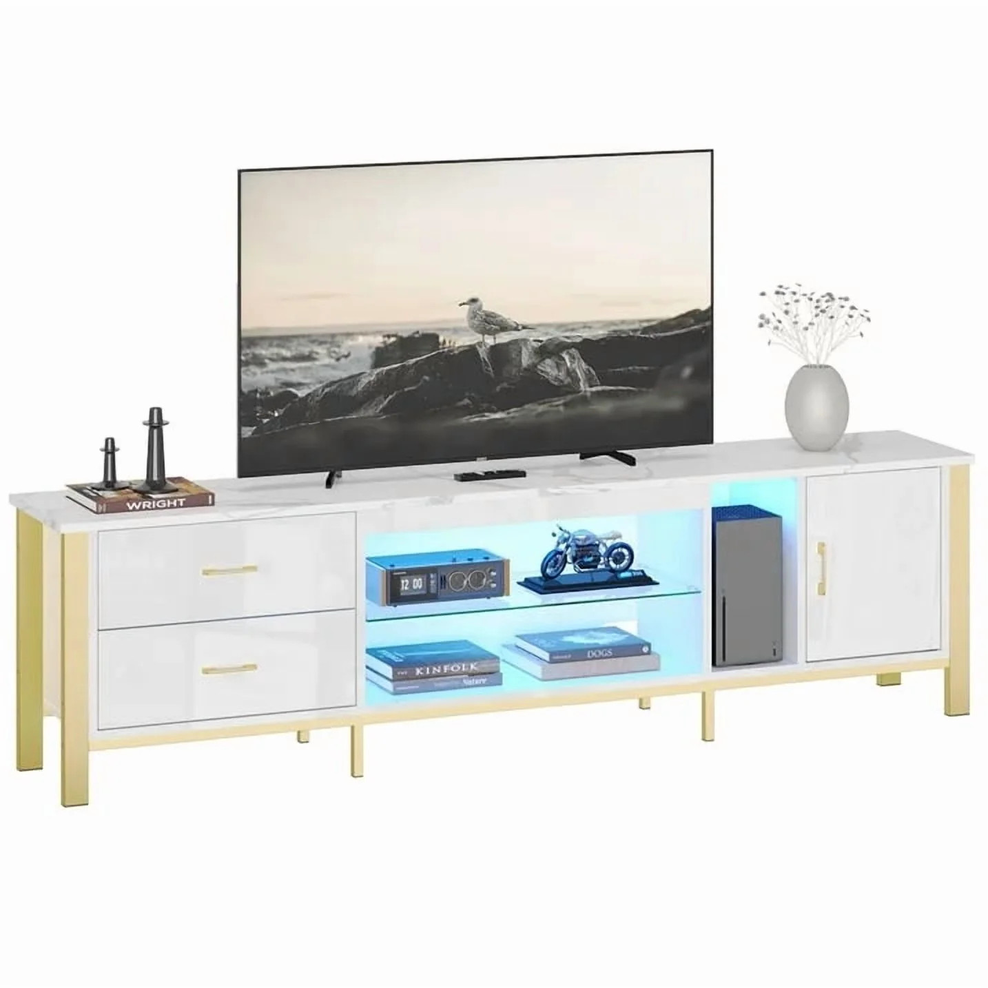 Bestier USWM01-L101520A-WHTUV Modern TV Stand Entertainment Center, White