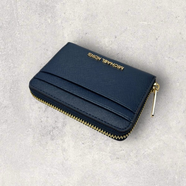 Michael Kors GeldböRse Portmonee Geldbeutel Jet Set Travel Card Blau Leder Neu-image