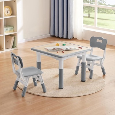Kids Study Table and Chairs Set, Height Adjustable Toddler Table and Chair Set