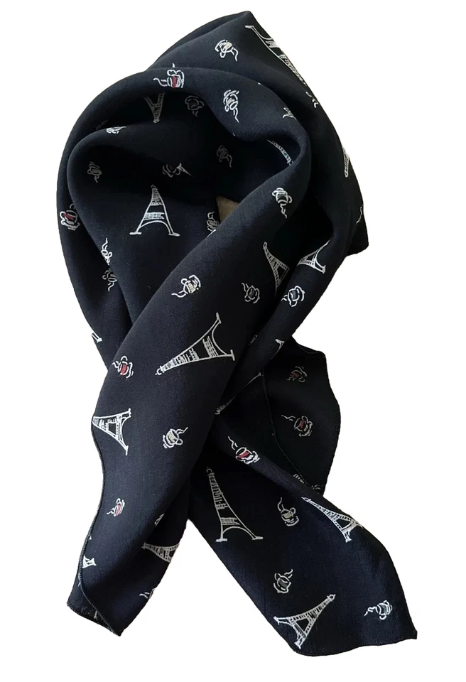 Bufanda vintage de los años 40 Eiffel Tour Paris 22x22 Tazas de café multicolor negras Retro Foto 2 de 4