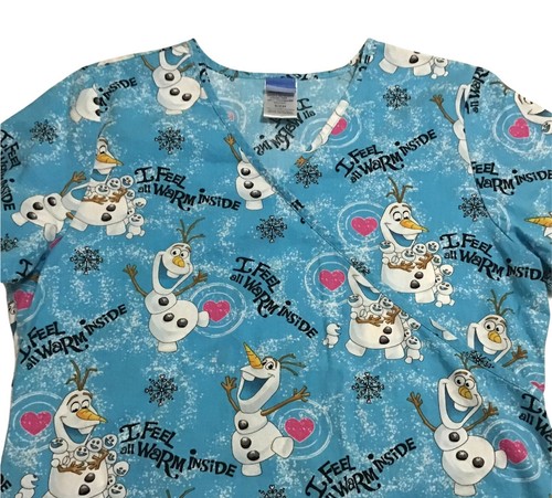 Disney Frozen Olaf Scrub Top I Feel All Warm Inside Medical Nursing Size S Small - Picture 2 of 4