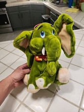 Vintage Green Elephant Stuffed Animal Plush Toy Huge Blue Eyes 14 Retired
