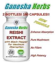 ORGANIC REISHI MUSHROOM  20:1 EXTRACT 180 CAPSULES now with enhance absorption!