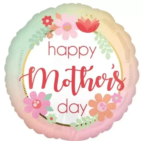 Juego de 4 Globos de Lámina Feliz Día de la Madre FLORALES CIRCULARES - 17 pulgadas Foto 2 de 3