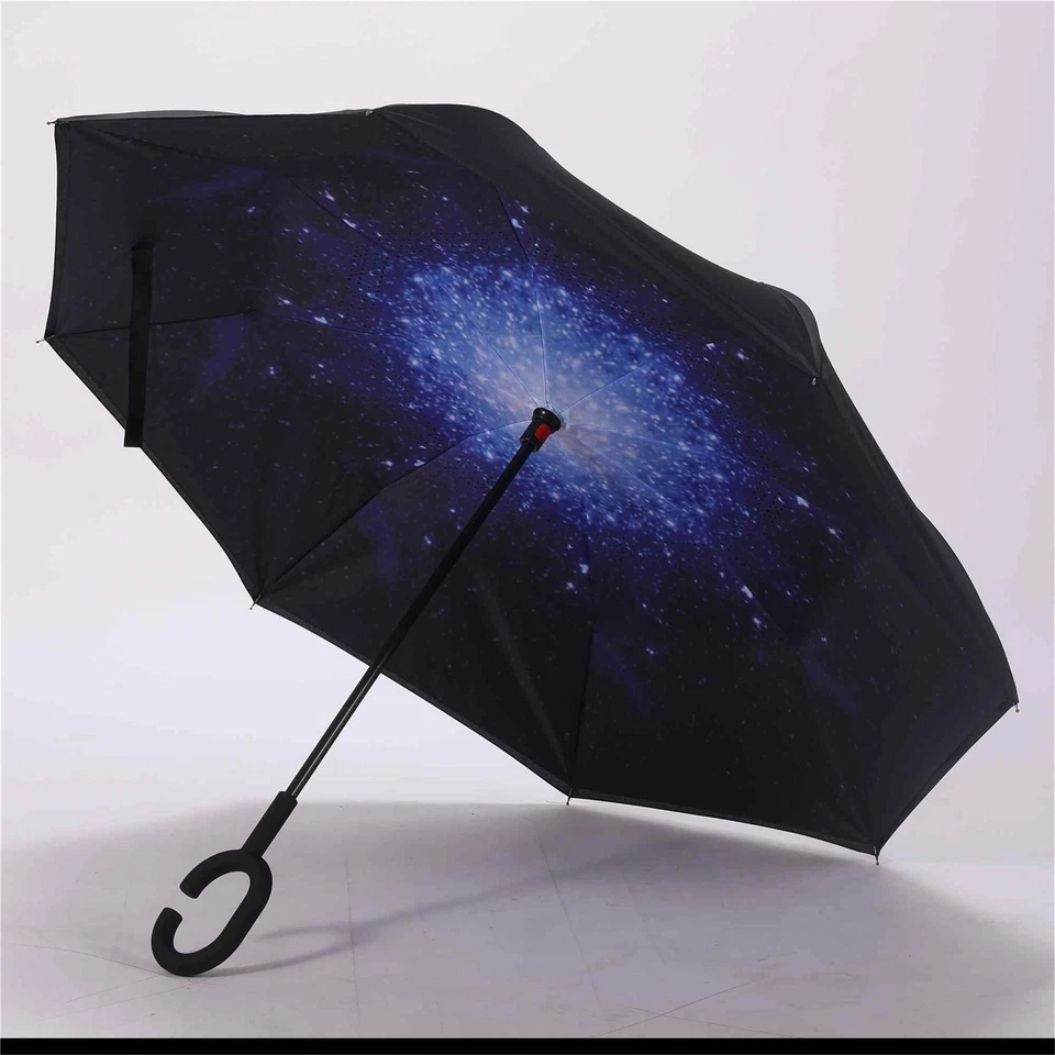 Regenschirm umgedreht Outer Space Stockschirm doppellagig Sturmfest Windsicher - Bild 3 von 4
