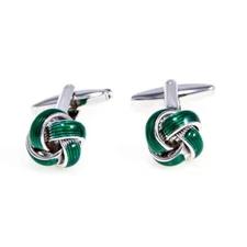 Green Knot Pair Cufflinks in a Presentation Gift Box & Polishing Cloth