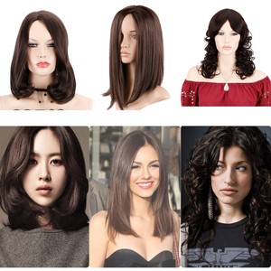 Wavy Shoulder Length Brown Bob Wigs Curly Synthetic Natural Party