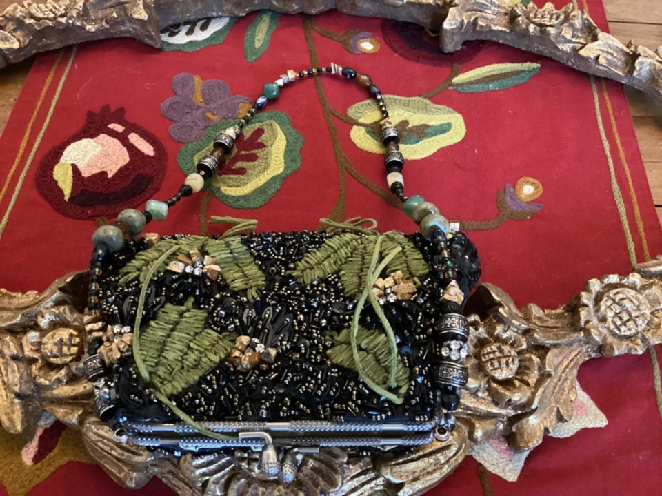 Mary Frances Purse Womens Green Floral Embellished Beaded Boho Vintage Bag - Image 4 of 4