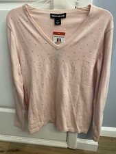 DKNY Jeans VTG Ladies' Rhinestone Embellished Sweater Light Pink NEW NWT MEDIUM