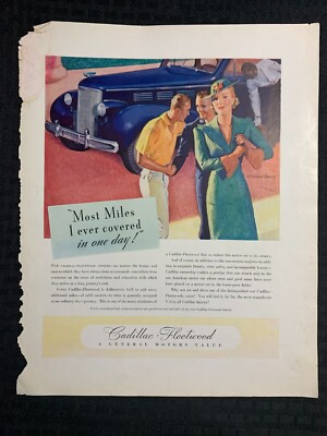 1930's CADILLAC MOTOR CO. 11x14'' Print Ad VG 4.0 Most Miles I Ever Covered