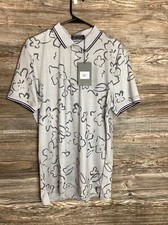 G/FORE Floral Watercolor Tech Jersey Slim Fit Golf Polo Grey Men's Size M