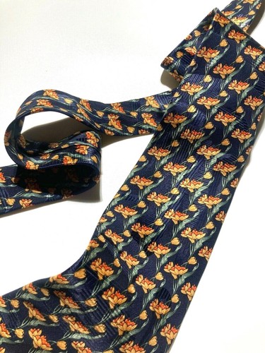 NINA RICCI MONSIEUR VINTAGE FLOWERS FLORAL LEAF TIE NATURE BLUE GREEN ITALY - Picture 2 of 12
