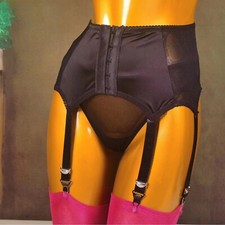 Plus Size Front Closure Mesh Satin 6 Straps Garter Belt Metal Claws Nightwear