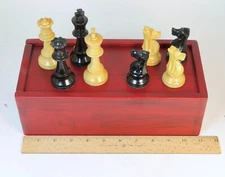 Staunton Chess Set Pieces with Wood Case - Ebonized Boxwood 3 5/8"