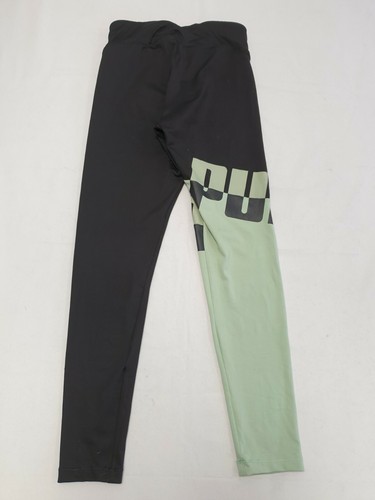 Z195 WOMANS PUMA BLACK GREEN STRETCH YOGA SPORTS LEGGINGS UK XS 8 W26 L26 EU M - Picture 2 of 3