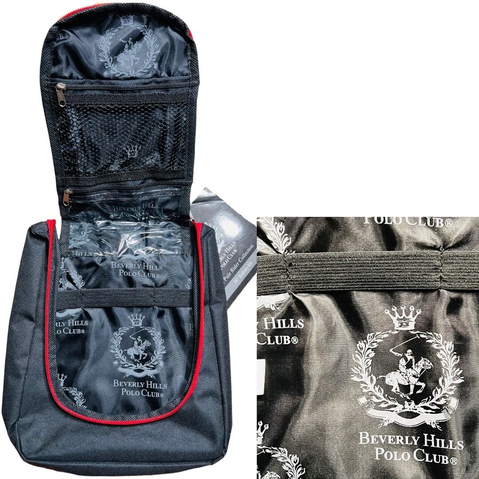 beverly hills polo club the pale rider toiletry bag 10” Black Red - Image 3 of 4