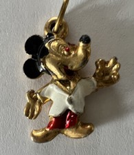 Vtg Mickey Mouse Enamel Metal Charm Pendant Walt Disney Productions Gold Tone
